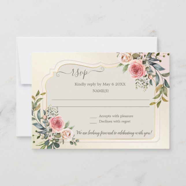 Watercolor Floral Pastel Wedding RSVP Card (Front)