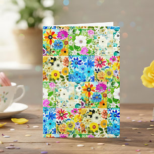 Watercolor Floral Patchwork Personalised Birthday Card