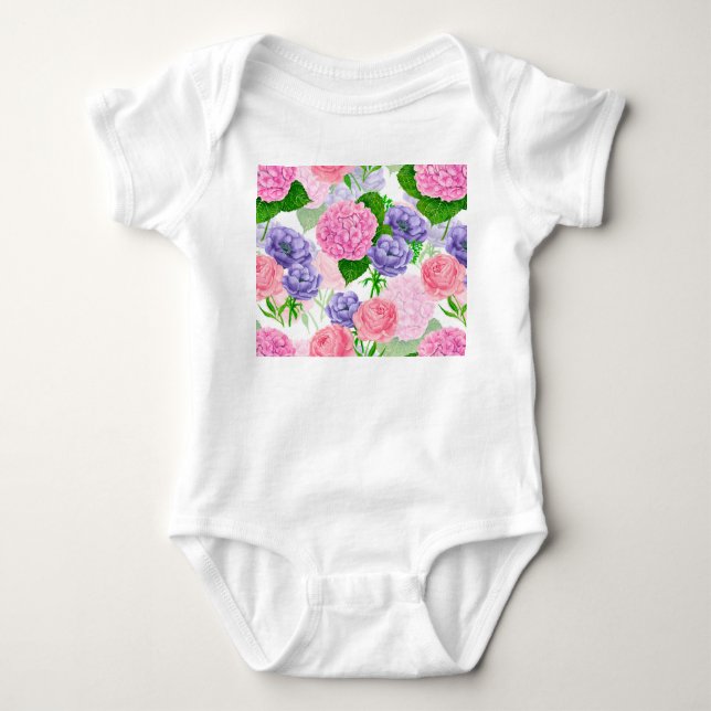 Watercolor floral pattern baby bodysuit (Front)