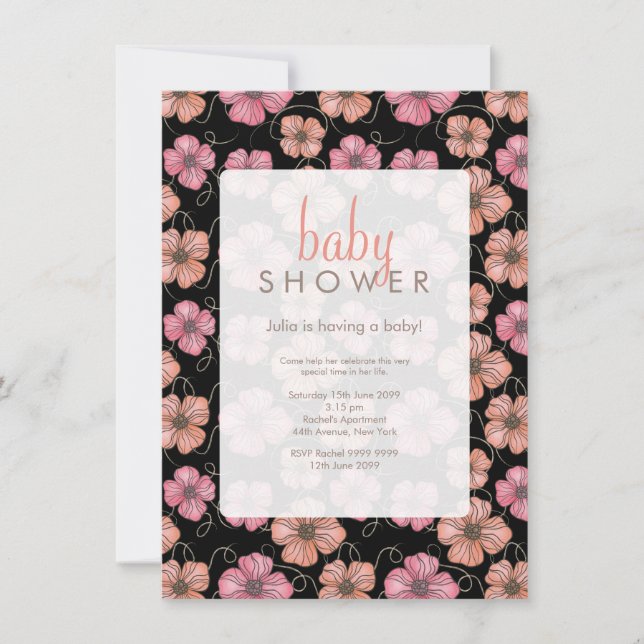 Watercolor Floral Pattern Baby Shower Invite (Front)
