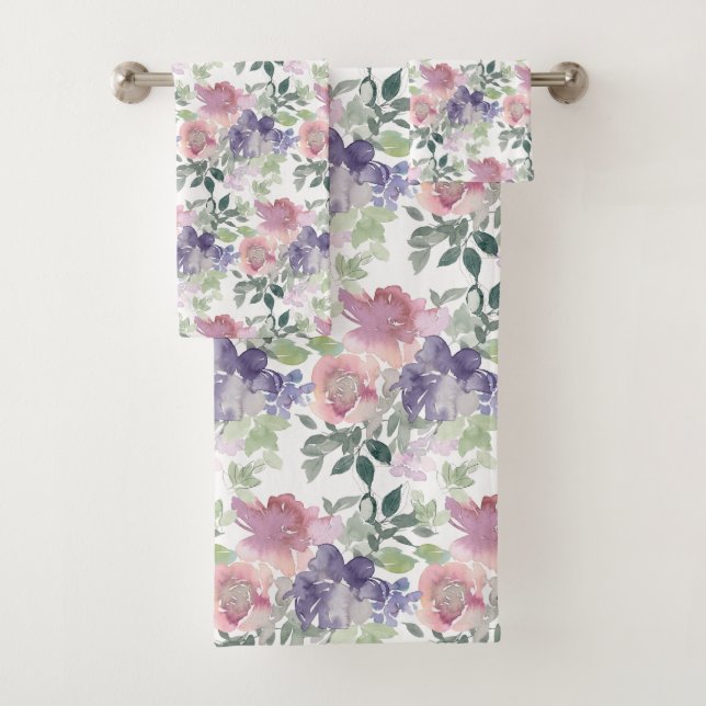 Watercolor Floral Pattern Bath Towel Set (Insitu)