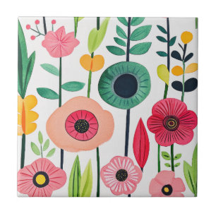 Watercolor Floral Pattern Colourful Tile
