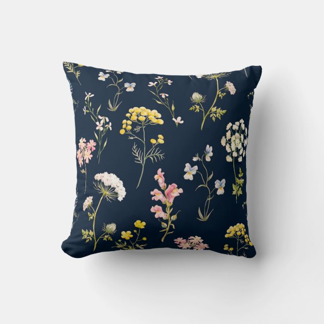 Watercolor floral pattern, delicate flower hand dr cushion (Front)
