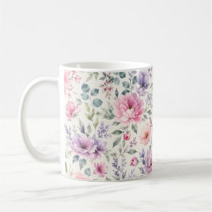 Watercolor Floral Pattern Elegant Botanical Coffee Mug