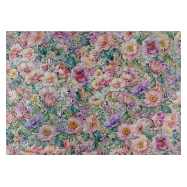 Watercolor Floral Pattern, Floral Background  Cutting Board (Front)