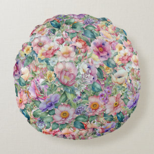 Watercolor Floral Pattern, Floral Background  Round Cushion