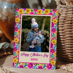 Watercolor Floral Pattern Happy Mother's Day Photo Holiday Card