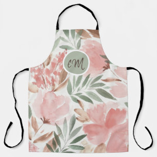 Watercolor Floral Pattern Monogram Apron