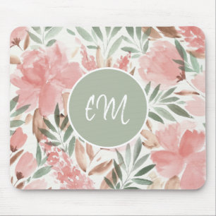 Watercolor Floral Pattern Monogram Mouse Mat