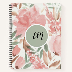 Watercolor Floral Pattern Monogram Notebook