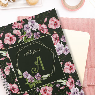 Watercolor Floral Pattern Name Initial Calendars Planner