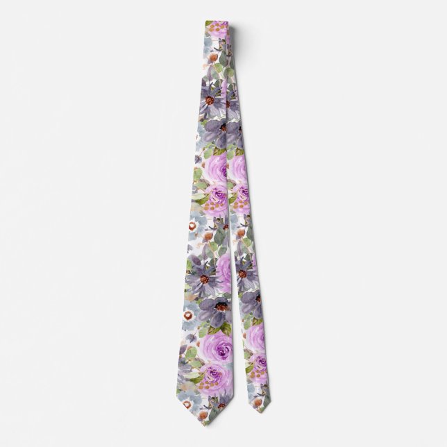 Watercolor Floral Pattern Neck Tie (Front)
