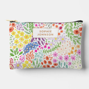 Watercolor Floral Pattern Pretty Personalized Accessory Pouch