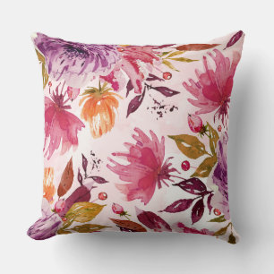 Watercolor Floral Pattern Purple Pink Loose Style  Cushion