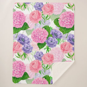 Watercolor floral pattern sherpa blanket