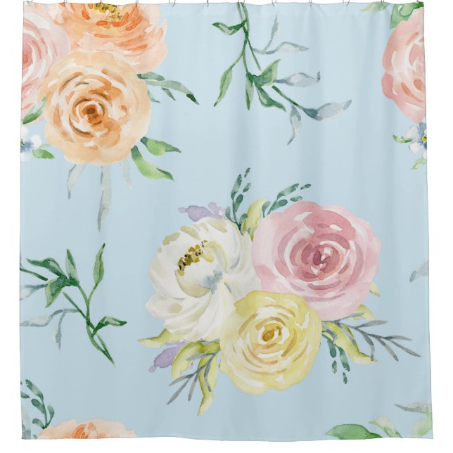 Watercolor Floral Pattern Shower Curtain (Front)