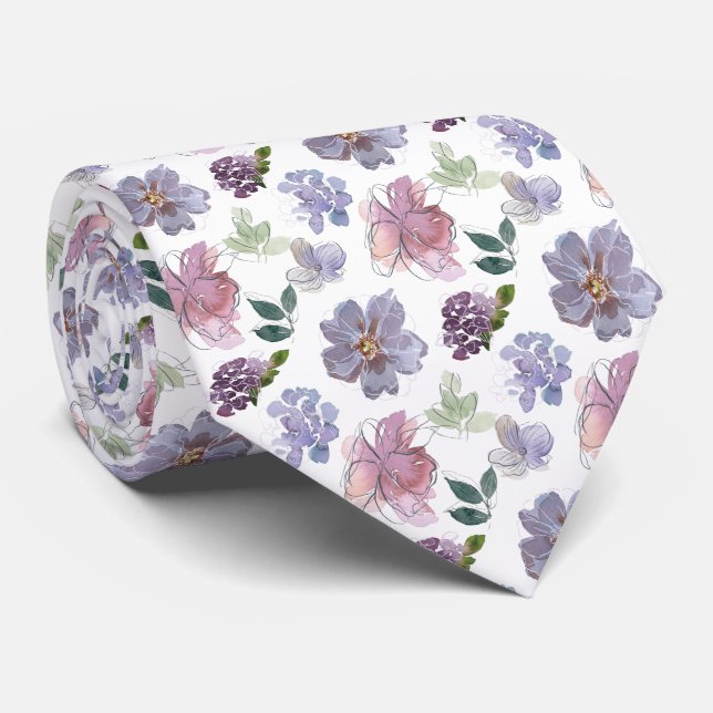 Watercolor Floral Pattern Tie (Rolled)