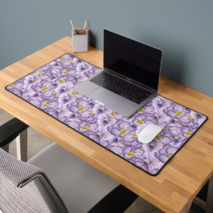 Watercolor floral pattern with violet pansies desk mat