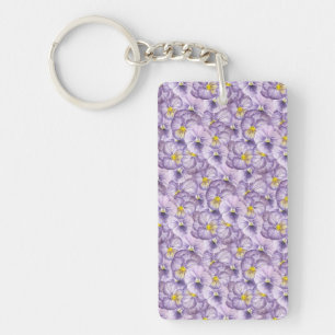 Watercolor floral pattern with violet pansies key ring