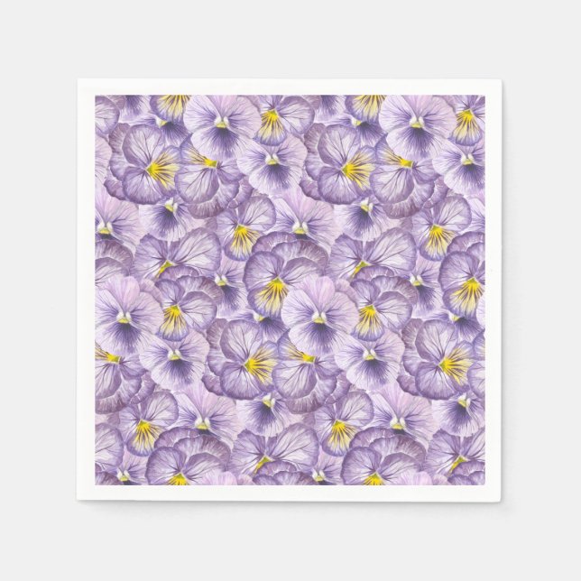 Watercolor floral pattern with violet pansies napkin (Front)