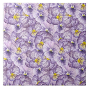 Watercolor floral pattern with violet pansies tile