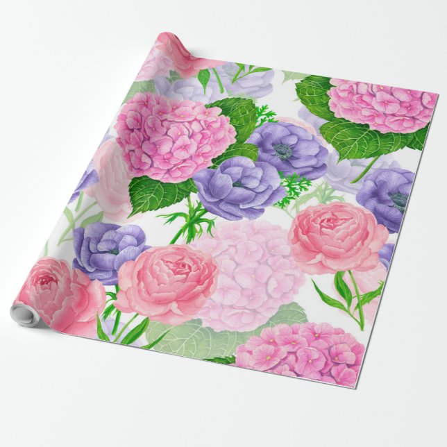 Watercolor floral pattern wrapping paper (Unrolled)