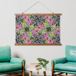 Watercolor Floral Pattern Yellow Green Pink Hanging Tapestry