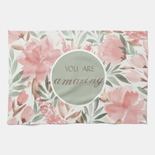 Watercolor Floral Pattern You Are Amazing Tea Towel