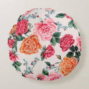 watercolor floral patternpattern, vintage, flower, round cushion
