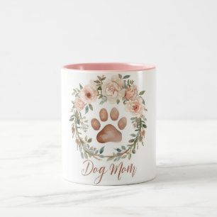 Watercolor Floral Paw Print Dog Mom Personalized Two-Tone Coffee Mug