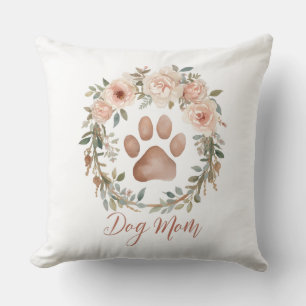 Watercolor Floral Paw Print Dog Mum Home Decor Cushion