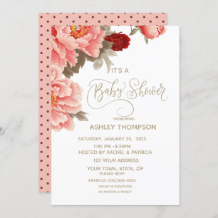   Watercolor Floral Peach Baby Shower       Invitation