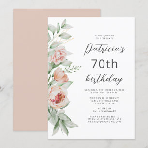 Watercolor Floral Peach Blush 70th Birthday Invitation