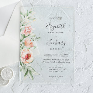 Watercolor Floral Peach Blush Wedding Acrylic Invitations