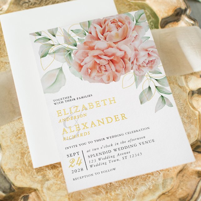 Watercolor Floral Peach Elegant Wedding Gold (Creator Uploaded)