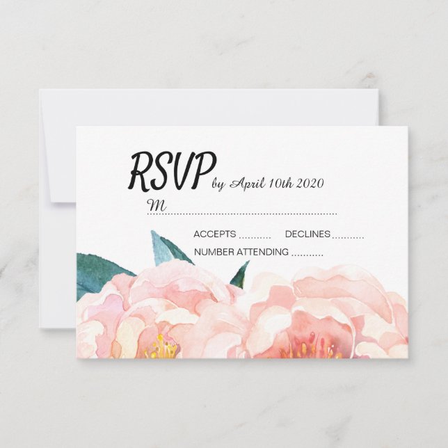 Watercolor Floral Peach Peony RSVP cards (Front)
