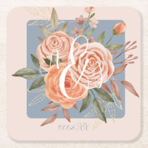 Watercolor Floral Peach Roses Dusty Pink  Gold