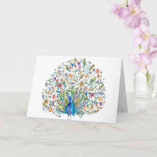 Watercolor floral peacock  card