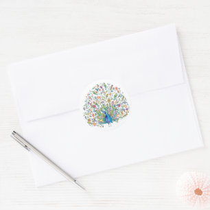 Watercolor floral peacock  classic round sticker