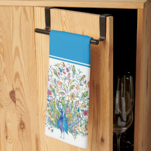 Watercolor floral peacock  kitchen towel