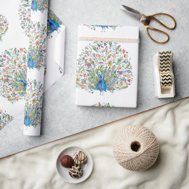 Watercolor floral peacock  wrapping paper (Crafts)
