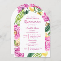 Watercolor Floral Peonies QR Code Quinceañera