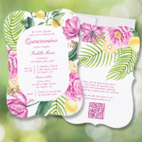 Watercolor Floral Peonies QR Code Quinceañera