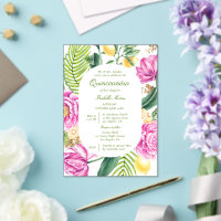 Watercolor Floral Peonies Tulips Lemon Quinceañera