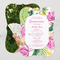 Watercolor Floral Peonies Tulips Lemon Quinceañera