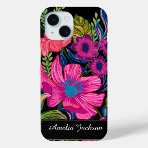 Watercolor floral peony Monogram iPhone 15 Case