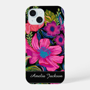 Watercolor floral peony Monogram iPhone 15 Case
