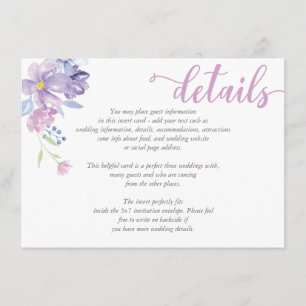 Watercolor Floral Peony Wedding DETAILS Card