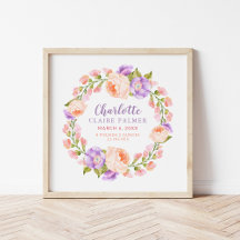 Watercolor Floral Personalised Baby Birth Stats