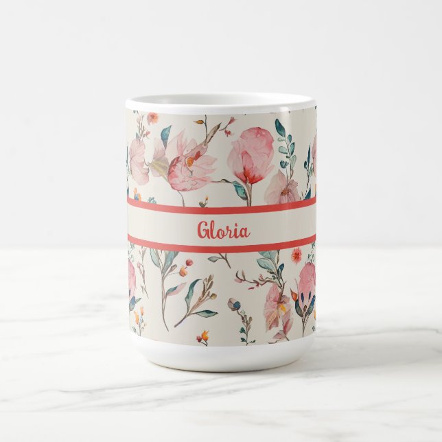 Watercolor floral Personalised Coffee Mug (Center)